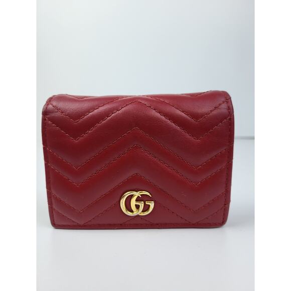 Gucci Matelasse Leather GG Marmont Card Wallet Red - Picture 1 of 10